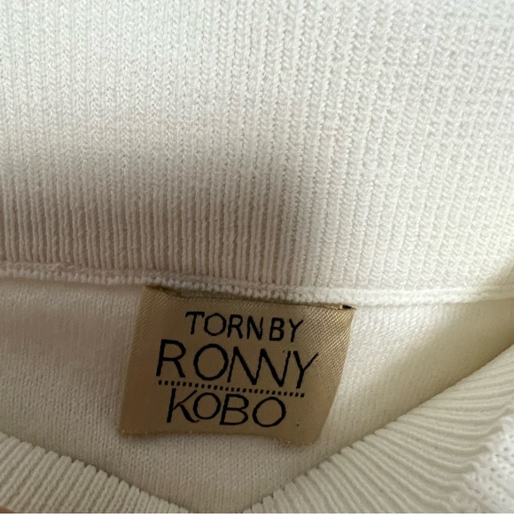 Torn by Ronny Kobo Pointelle Knit Bodycon Pencil Midi Skirt Ivory Size Medium - Picture 6 of 8